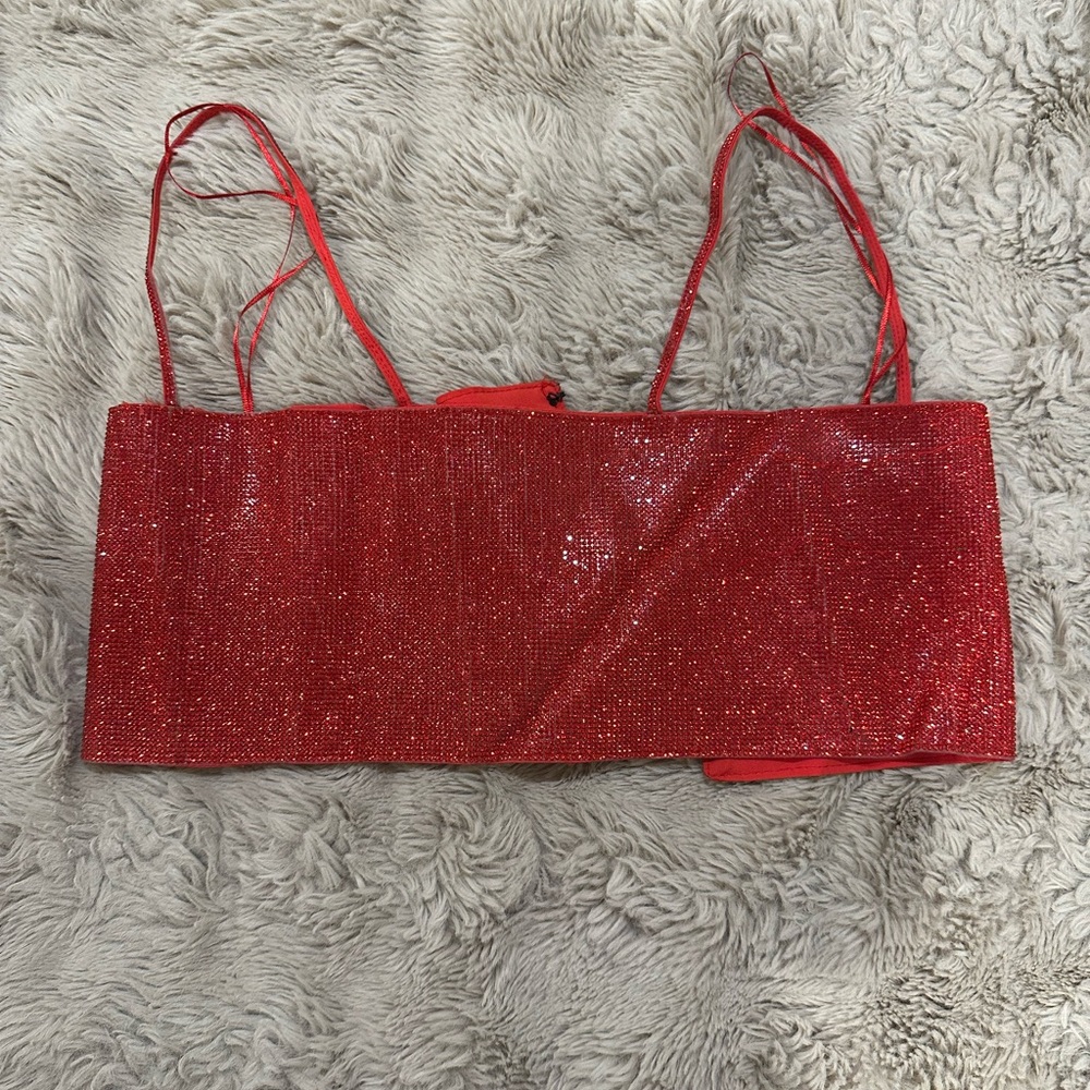 Zara Red Glitter Crop Top